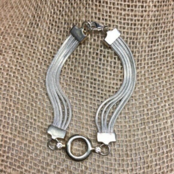 Vintage Jewelry - Circle Cord Band Bracelet 7 In As Is Silver Rhinestone Retro Vintage Bling Glam
